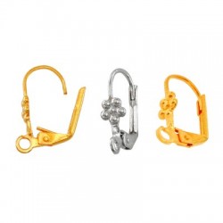 Boucles d'Oreilles Dormeuses avec petit fleur en Métal/Laiton 15x9mm