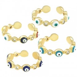 Anello Metallo Eco Ottone Smaltato con Occhio e Zirconi 20mm