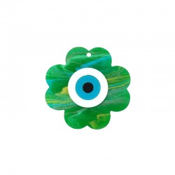 Plexi Acrylic Pendant Four Leaf Clover w/ Evil Eye 61mm