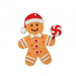 Wooden Pendant Gingerbread Boy w/ Lollipop 70x80mm