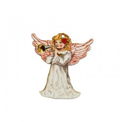 Wooden Pendant Angel w/ Trumpet 57x60mm