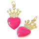 Enameled Brass Charm Heart with Crown Zircon 14x25mm