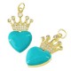 Charm cœur en Laiton Émaillé avec Zircon Couronne 14 x 25 mm