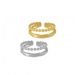Stainless Steel 304 Finger Ring Double with Beads 7mm