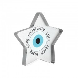 Plexi Acrylic Deco Star "LUCK" w/ Evil Eye & Wishes 75x71mm