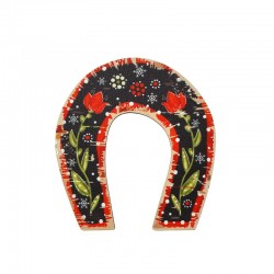 Wooden Horseshoe w/ Flowers & Snowflakes 60x65mm