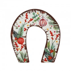 Wooden Horseshoe w/ Pomegranate Ornament & Mistletoe 69x75mm