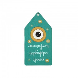 Wooden Pendant Oval "LUCK" w/ Evil Eye 35x69mm