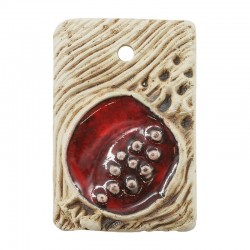 Enameled Ceramic Pendant Tag with Pomegranate 41x59mm