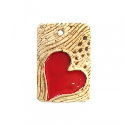 Ceramic Pendant Tag w/ Heart & Enamel 41x59mm (Ø4mm)