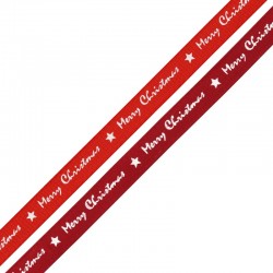 Ruban Polyester « Merry Christmas » avec Étoiles 10 mm (~100 Yards)