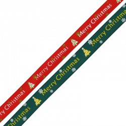 Ruban en Polyester « Merry Christmas » avec Sapin 10 mm (~100 Yards)
