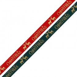 Ruban en Polyester « Christmas » avec Renne 10 mm (~100 Yards)