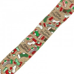 Ruban en Polyester « Merry Christmas » avec Boucles 63 mm (~10 Yards)