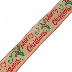 Polyester Ribbon "Merry Christmas" Mistletoe 63mm (~10yards)