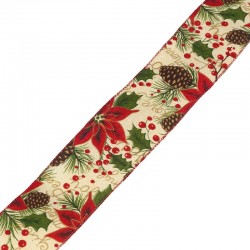 Polyester Ribbon w/ Flowers & Mistletoes 63mm (~10yards)