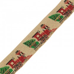 Ruban en Polyester avec Train et Sapin de Noël 63 mm (~10 Yards)