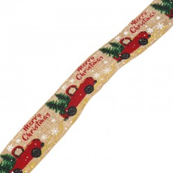 Polyester Ribbon "Merry Christmas" w/ Cars 50mm (~10yards)