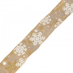 Polyester Ribbon w/ White Snowflakes 63mm (~10yards)