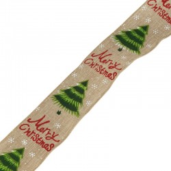 Ruban en Polyester « Merry Christmas » avec Sapin 63 mm (~10 Yards)