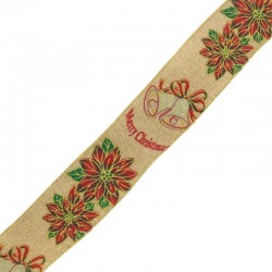 Polyester Ribbon "Merry Christmas" w/ Flower 60mm (~10yards)