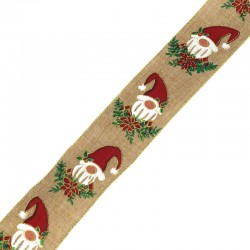 Ruban en Polyester avec Père Noël et Fleurs 60 mm (~10 Yards)