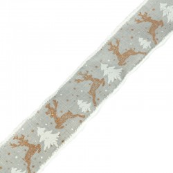 Ruban en Polyester avec Renne et Sapin de Noël 63 mm (~10 Yards)