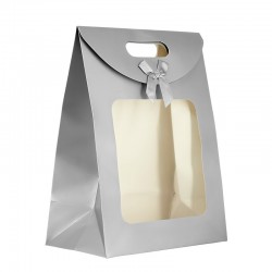 Paper Bag Silver w/ Bow 290x220x120mm