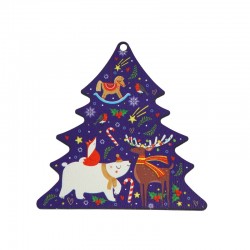 Wooden Pendant Christmas Tree w/ Animals Stars & Candy 80mm