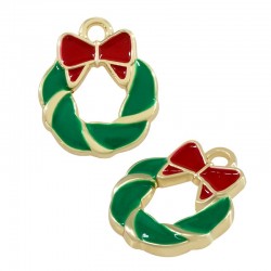 Zamak Lucky Charm Wreath w/ Bow & Enamel 13.9x16.5mm/2.25mm