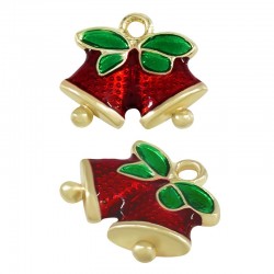 Zamak Lucky Charm Bells w/ Leaves & Enamel 16.6x14mm/3.9mm