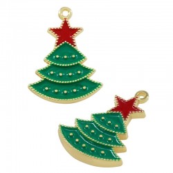 Zamak Lucky Charm Christmas Tree w/Enamel 16.6x21.5mm/1.97mm