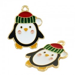 Zamak Lucky Charm Penguin w/ Enamel 18.85x22.4mm/1.28mm