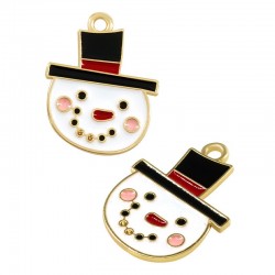 Zamak Lucky Charm Snowman w/ Hat & Enamel 16.4x21.2mm/1mm