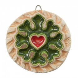 Ceramic Pendant Round w/ Flower Heart & Enamel 58mm