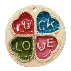 Κεραμικό Μοτίφ Στρογγυλό Τριφύλλι "Luck" Γούρι &Σμάλτο 65mm