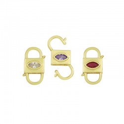 Fermoir en Laiton et Zircon en Forme de Médaillon 24 x 13 mm