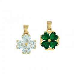 Brass Charm Four Leaf Clover w/ Rotated Crystal 14mm