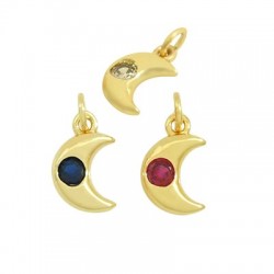 Brass Charm Moon w/ Zircon 10x7mm