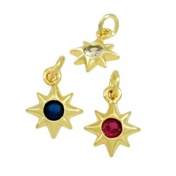 Brass Charm Sun Star w/ Zircon 10x8mm