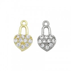 Zircon Brass Charm Padlock Heart 11x7mm