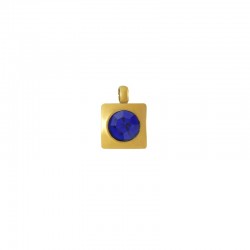 Stainless Steel 304 Charm Square w/ Blue Crystal 6mm