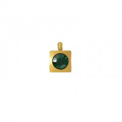 Stainless Steel 316 Charm Square w/ Green Crystal 6mm