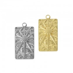 Brass Charm Tag Hammered w/ Sun 13x25mm