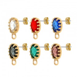 Brass Earring Oval w/ Glass Stone & Hoop 8x10mm