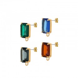 Brass Earring Drop w/ Glass Stone & Loop 11x14mm