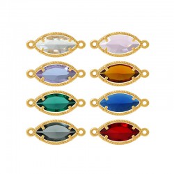 Brass Connector Oval Nail Setting w/ Glass Stone 17x8.5mm