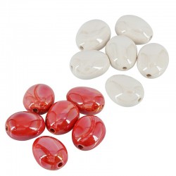 Κεραμική Χάντρα Οβάλ με Σμάλτο 15x18mm (Ø2mm)