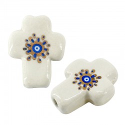 Ceramic Slider Cross w/ Evil Eye & Enamel 21x17mm (Ø~2.5mm)