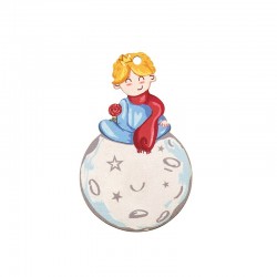 Pendentif Planète en Bois avec Petit Prince & Fleur 70x43mm